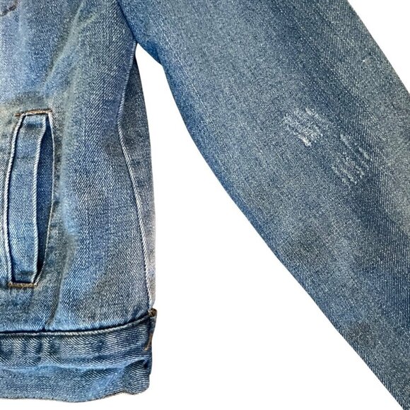 CiSono Women Sherpa Lined Trucker Jean Jacket L Faux Fur Collar Fleece 90s Y2K - Picture 10 of 16